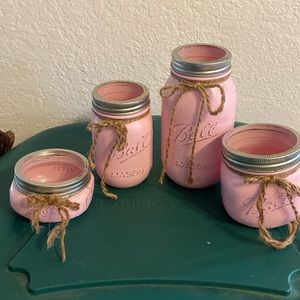 Set of 4 Pink Mason Jars